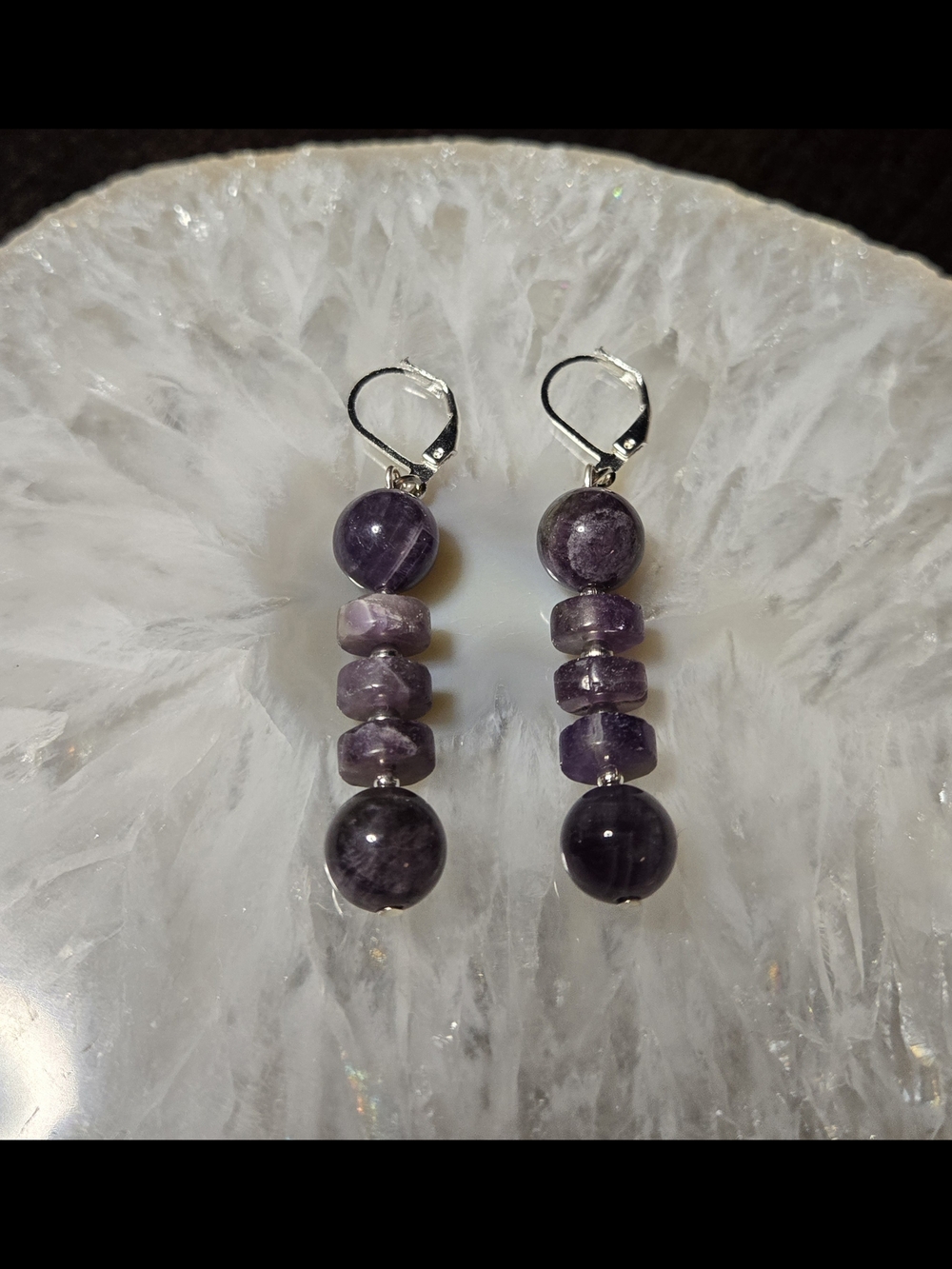 Chevron Amethyst Beaded Drop Earrings